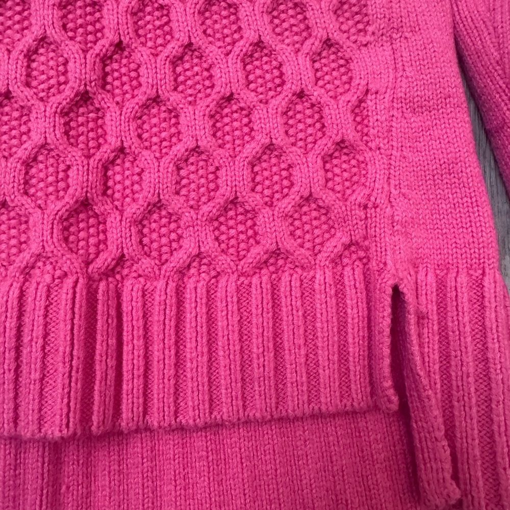 Talbots Honeycomb Weave Hi Low Mock Neck Cable Sweater Pink Medium - Picture 5 of 7